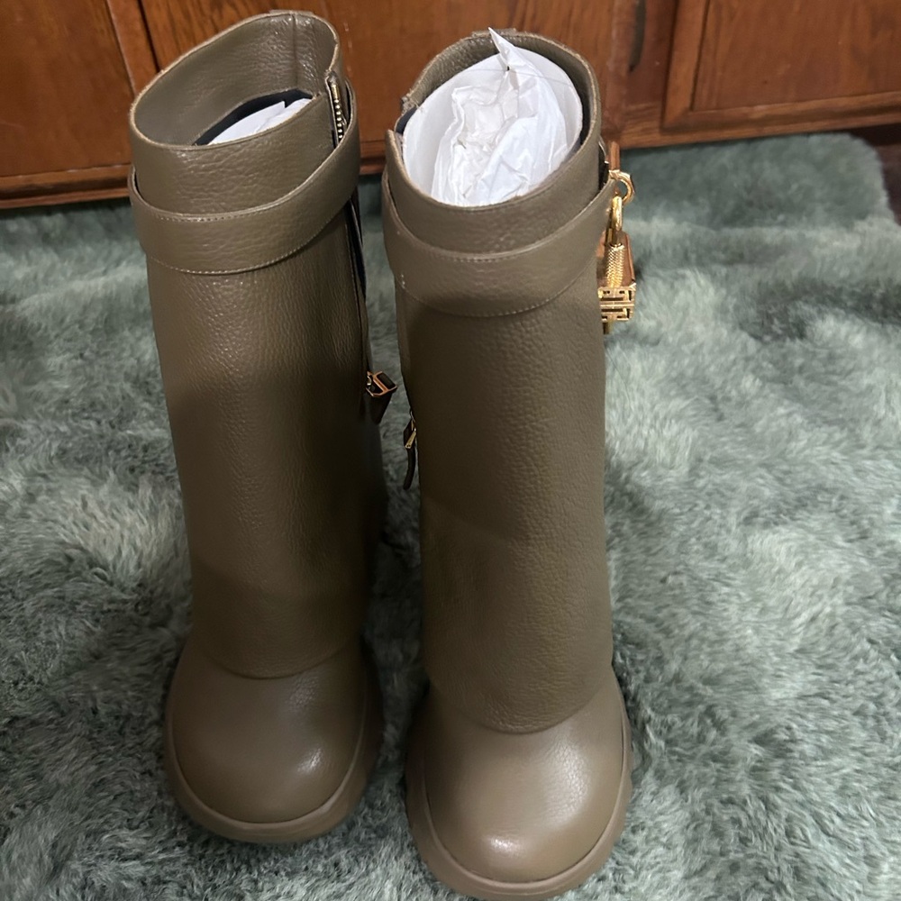 Olive Green Heeled Boots